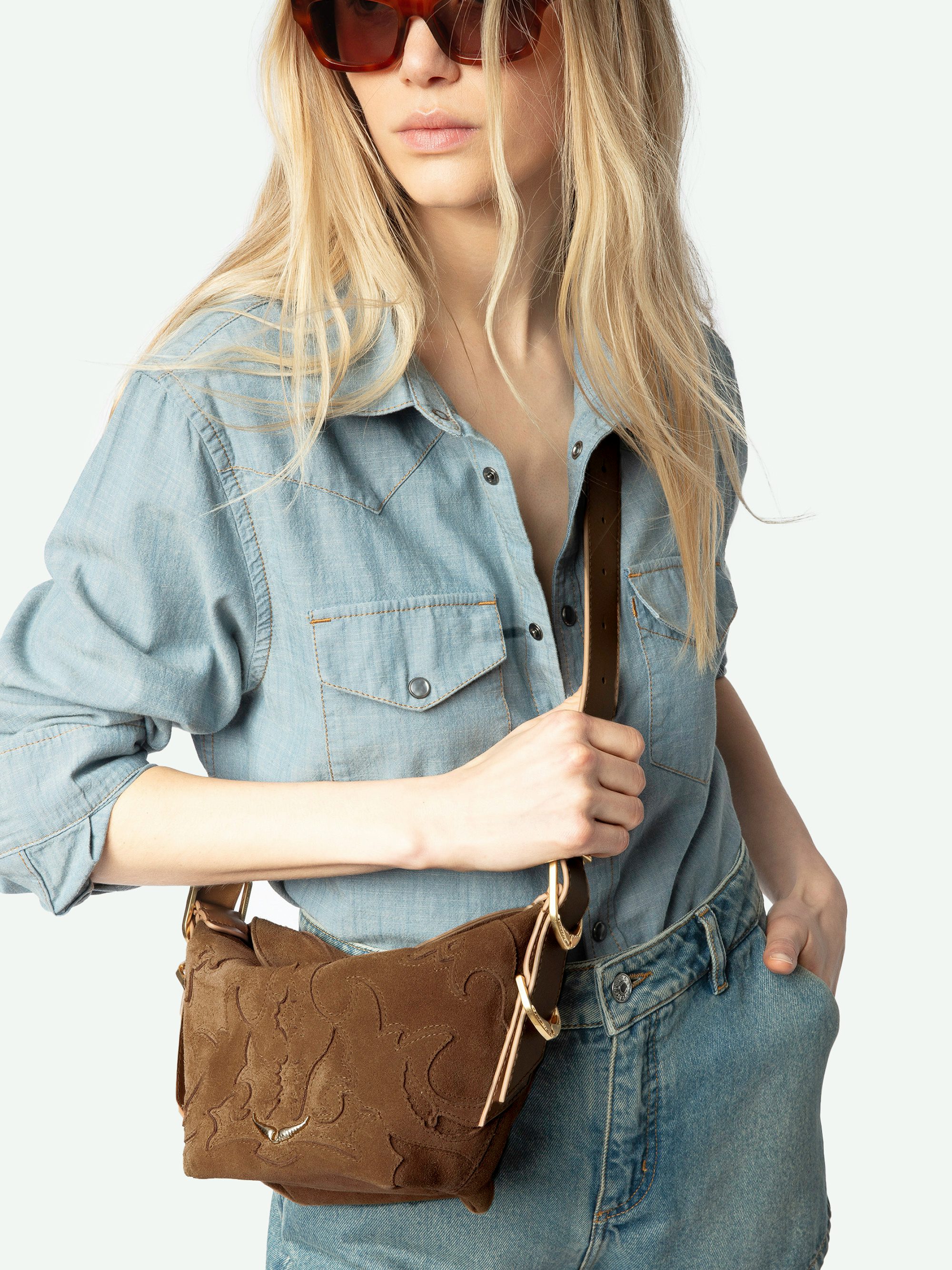 Baby Jane Suede Bag - Western leather and suede bag, signature wings.